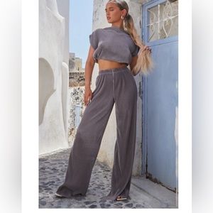 Molly Mae grey silver plisse matching cropped top set